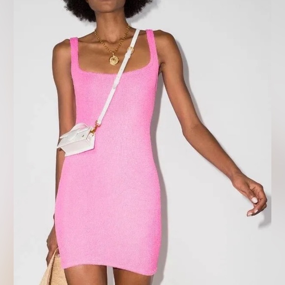 ❗️Sold❗️NWT Hunza G Pink Crinkle Tank Dress One Size 🩷 - Picture 2 of 14